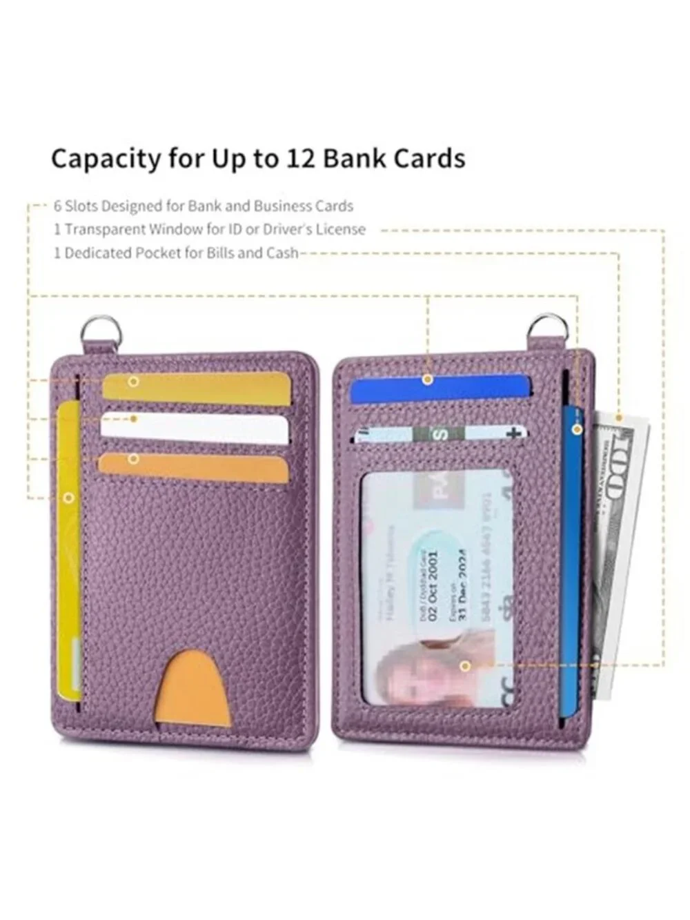 Slim RFID Wallet Credit Card Holder ID Window Minimalist Case Lavender Unisex